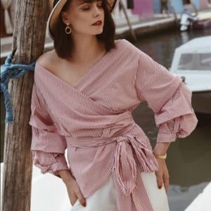Zara red and white striped blouse with tie waist!